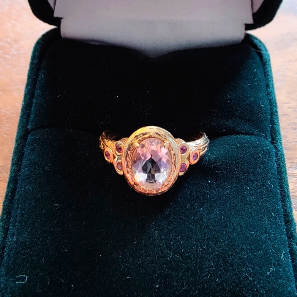 Natural Morganite and Ruby 14k Rose Gold Ring Sz 5.5